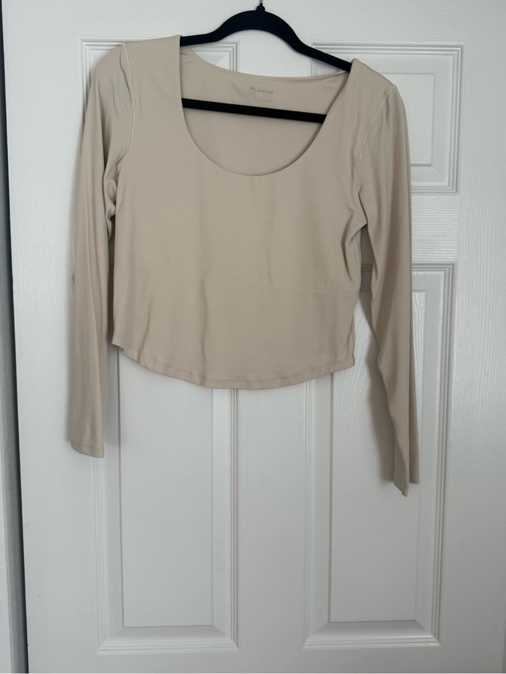 Offline by Aerie Long Sleeve Scoop Neck Crop Top in Beige